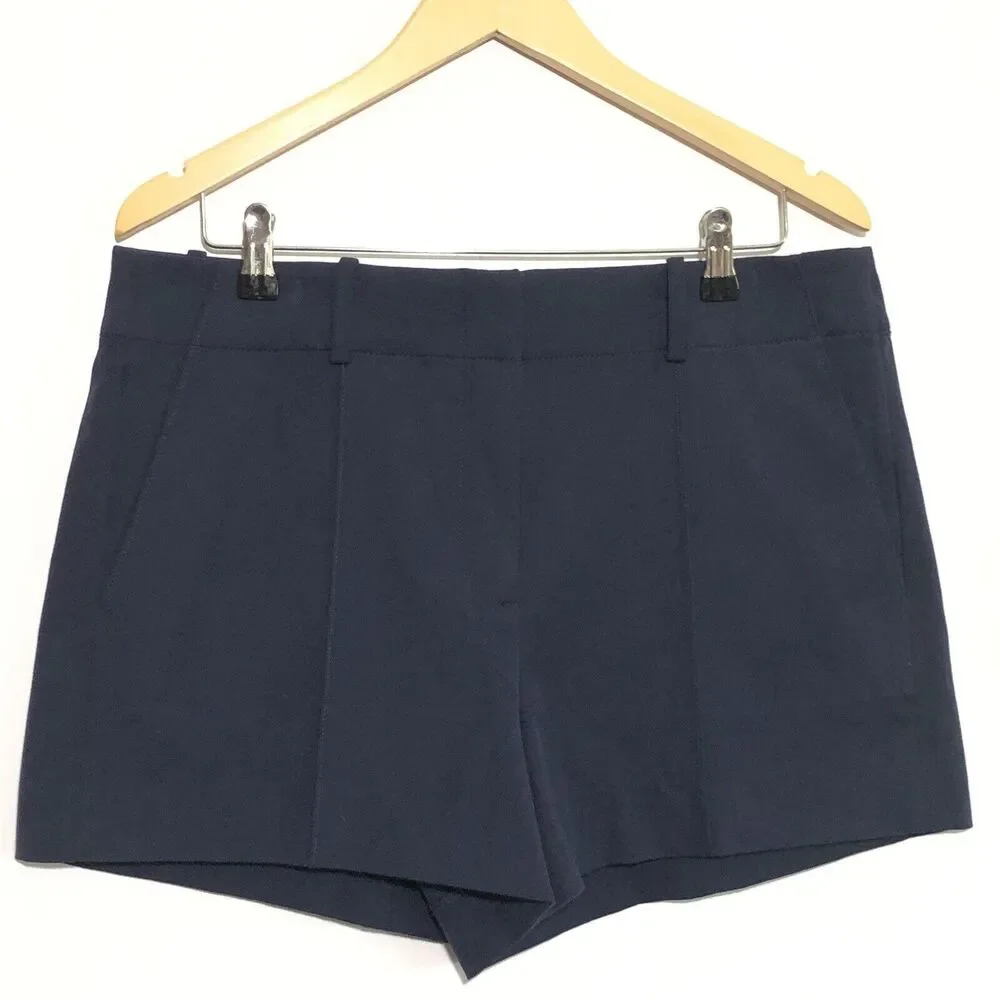 J.CREW  Pintuck Suit Short Womens 12 Blue Navy Stretch Cotton 3